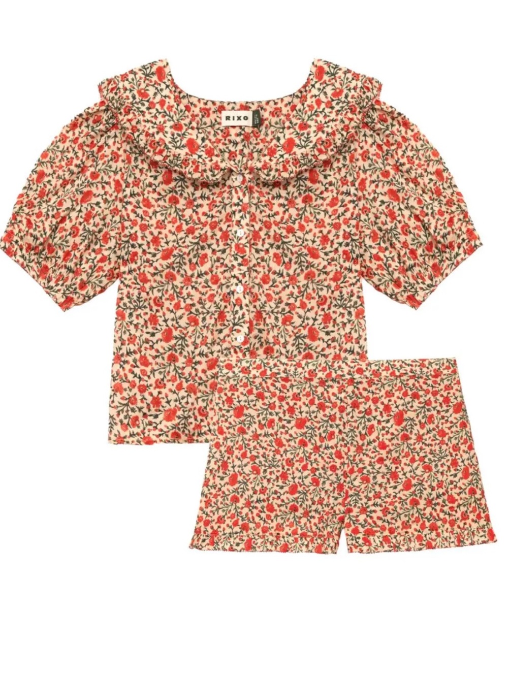 RIXO Red and Green Floral Two-Piece Crop Top & Shorts Set - Picture 2 of 3
